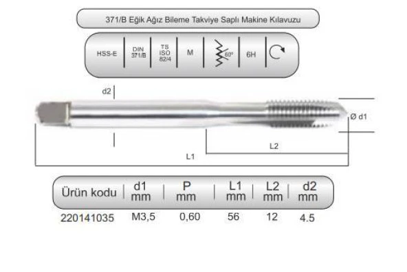 HSSE DIN371/B MAK.KLVZ. M3,5x0,6 (6H) - Resim 2
