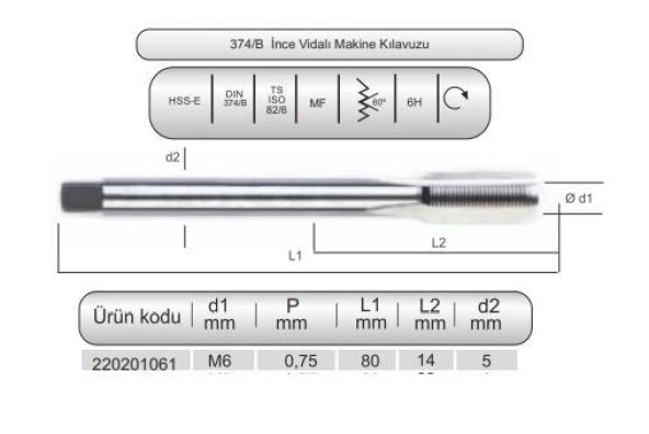 HSSE DIN374/B MAK.KLVZ. M6x0,75(6H) ürün görseli 1