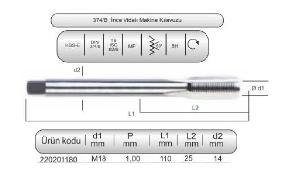 HSSE DIN374/B MAK.KLVZ. M18x1 (6H) ürün görseli 1