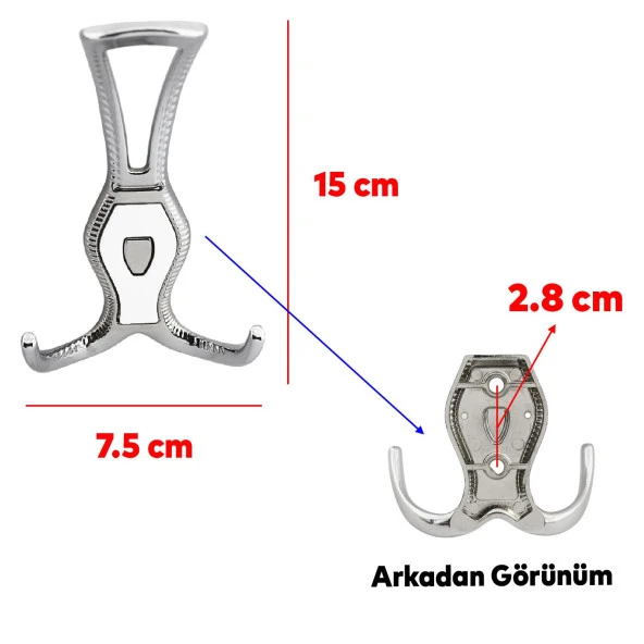 Galata Askı Portmanto Metal Vestiyer Duvar Dolap Elbise Askısı Krom Beyaz Mobilya Askılığı Aparat - 2