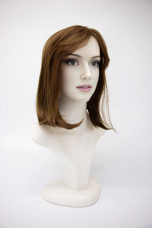 Kısa Boy Düz Fiber Sentetik Peruk - Açık Kumral - Resim 4