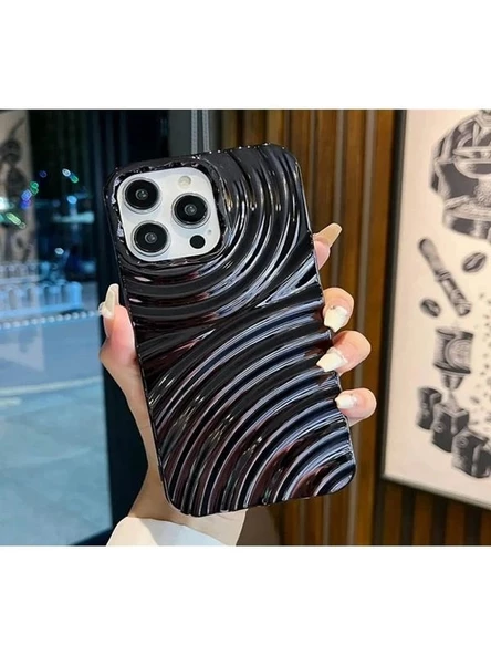 İphone 14 Pro Max Ripples Parlak Darbelere Dayanıklı Silikon Kılıf Siyah - Resim 5