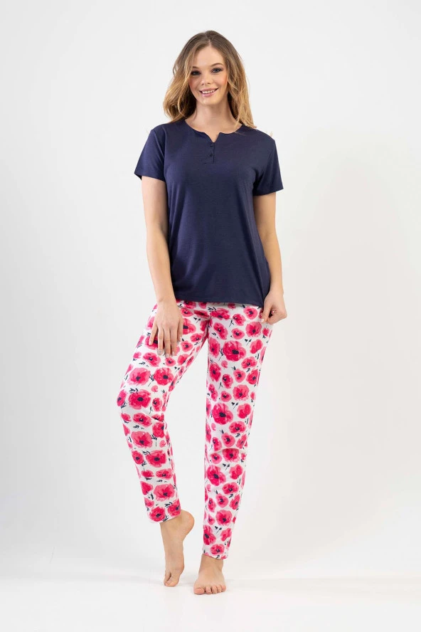 Kadın Kısa Kol Altı Uzun Pijama Takımı | Kompedan 1113843386