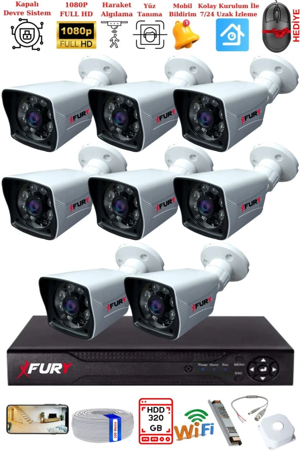 FURY 8 Kameralı 2MP Full HD Görüntü 6 Atom Led Gece Görüşlü Dış Mekan Güvenlik Kamerası Seti 320GB - Resim 2