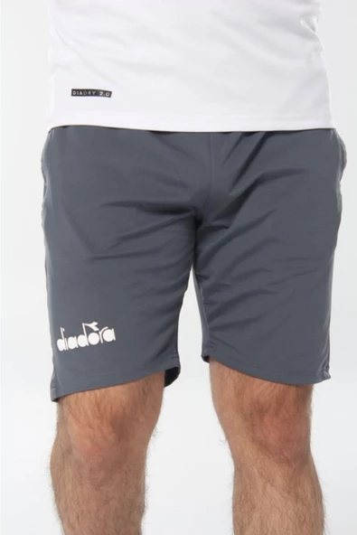 Diadora Deliss - Antrasit Fermuar Cepli Likralı Erkek Şort - 60ŞRT02 - 2