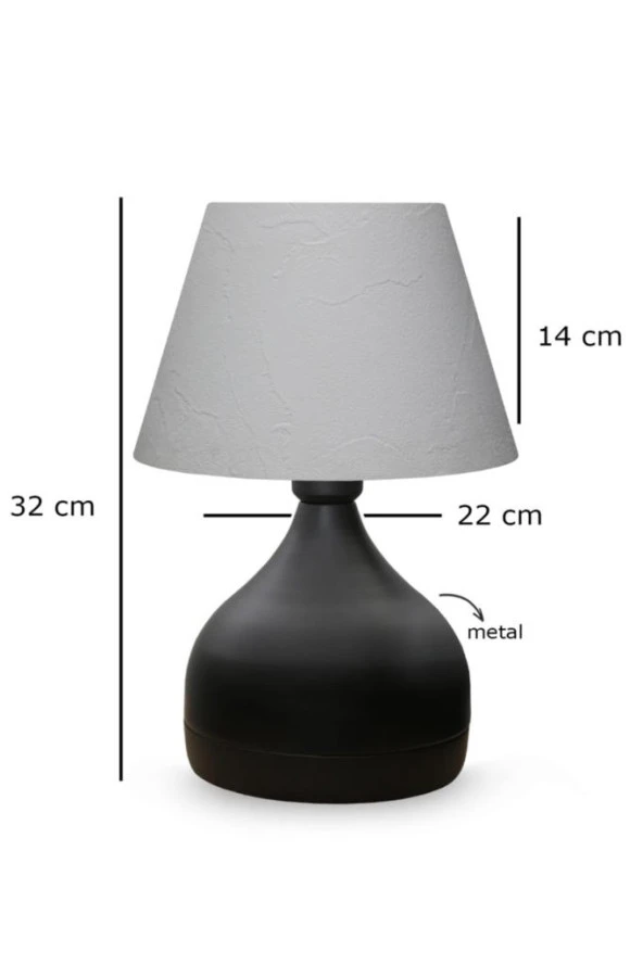 Milano Metal Gövdeli Abajur Krem Sıva Desen PVC Başlık Yatak Odası Salon Cafe Ayndınlatma - 3