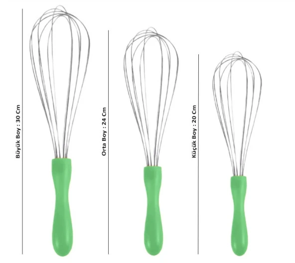 MyBru Paslanmaz Çelik Yeşil Plastik Saplı El Çırpıcısı (Blender) 3'lü Set - 2
