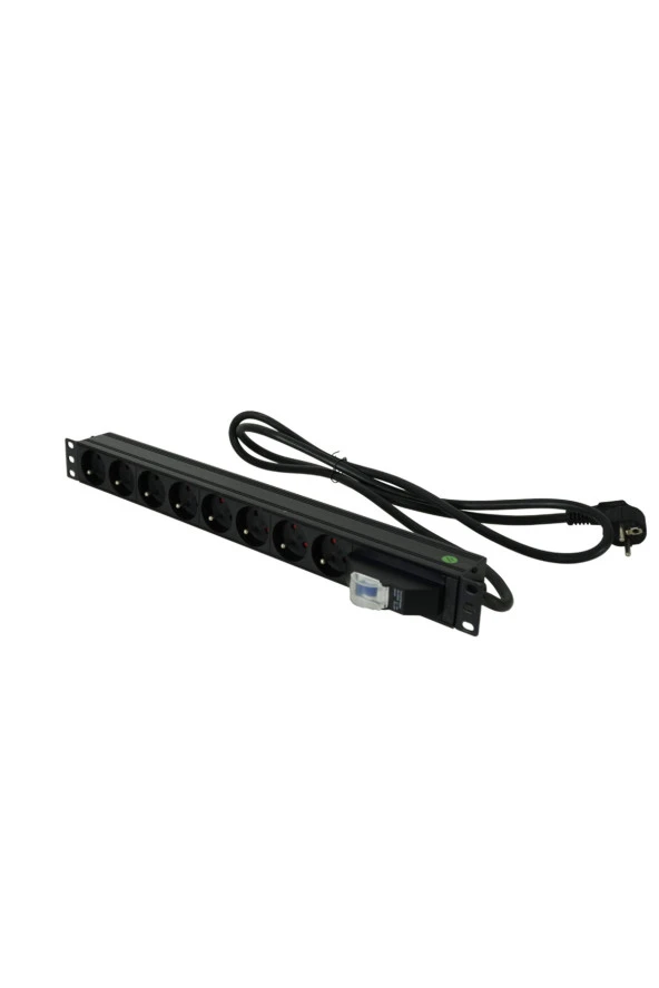 1U 19" 8xALMAN ALÜMİNYUM ON-OFF SWITCH FRANSIZ FİŞ 1,5m PDU - 2