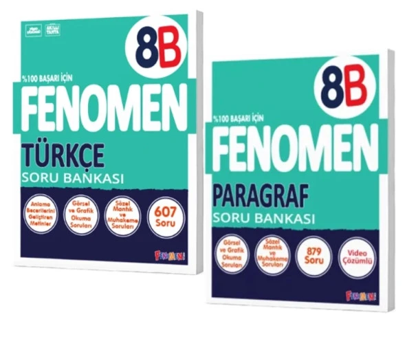 FENOMEN YAYINCILIK 8. Sınıf Türkçe B Soru Bankası + Paragraf B Soru Bankası (2 Kitap)