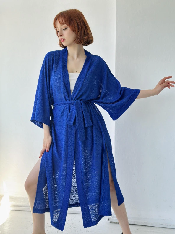 Retrobird Tasarım Kimono Kadın Saks Mavi