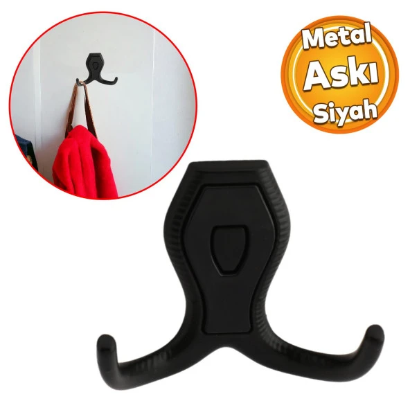 Galata Askı Vestiyer Mobilya Duvar Askısı Metal Dolap Elbise Askılığı Siyah Renk Siyah Kapaklı