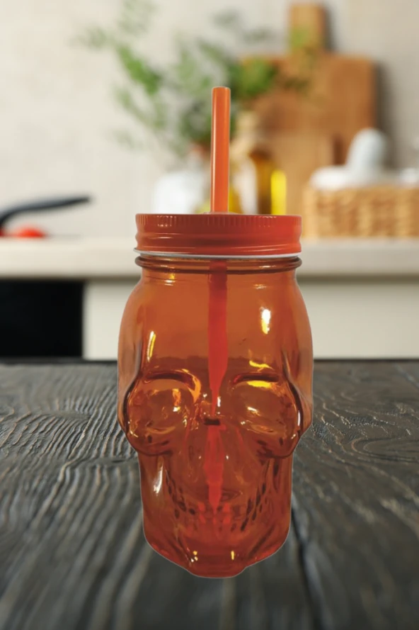 San Miguel Kuru Kafa Pipetli Kavanoz Bardak 450 ml Turuncu