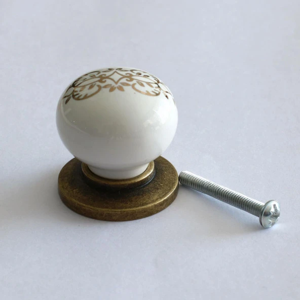 Porselen Kulp Düğme Mobilya Mutfak Dolabı Çekmece Dolap Kulpları Kapak Kulpu Kulbu Antik Sarı - Resim 5