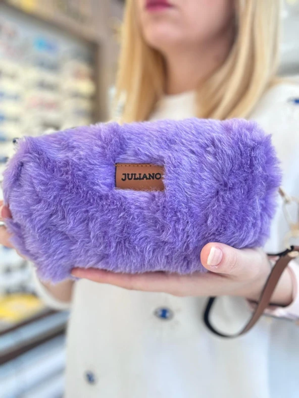 Mor Teddy Peluş Makyaj ve Gözlük Çantası