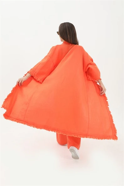 Püsküllü Keten Takım - Turuncu - Resim 6