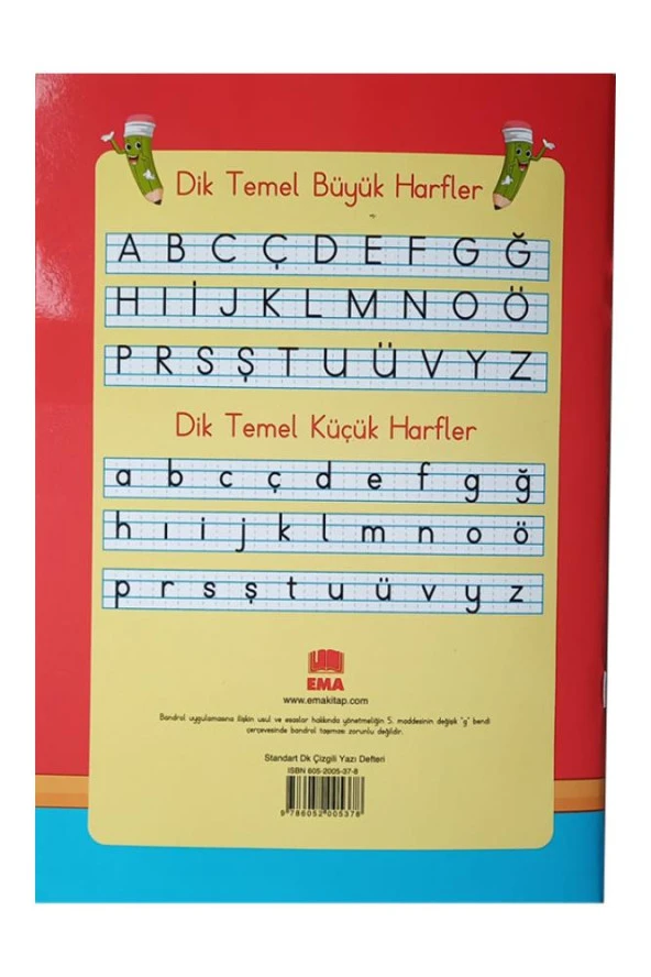 Güzel Yazı Defteri Orta Boy Dik Çizgili 16,5x24 cm 24 Yaprak 6 Adet Standart Dik Çizgili Yazı Defteri Dik Temel Harflerle 1. Sınıf - 4