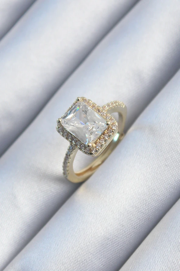 Pirinç Gold Renk Zirkon Taşlı Kadın Yüzük - TJ-BYK2900 ürün görseli 1