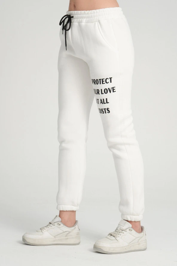 Kadın Ekru 3 Iplik Şardonlu Jogger Eşofman Altı - 6