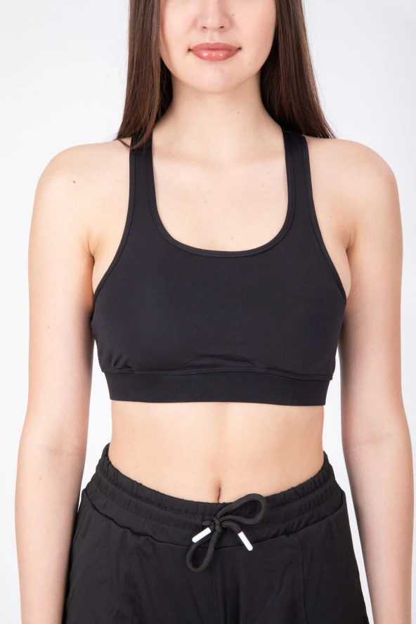 kadın siyah sırt çapraz gögüs pedli crop sütyen - 4