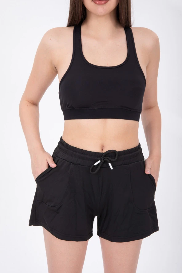 kadın siyah sırt çapraz gögüs pedli crop sütyen - 11