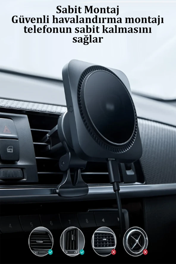 Qpen HW15W Izgara Klipsli 15W Kablosuz Şarjlı Magsafe Araç Tutucu - Resim 6