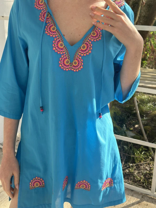 KADIN YAZLIK NAKIŞLI PAREO - BLUZ - 8013 - 9 - Resim 8