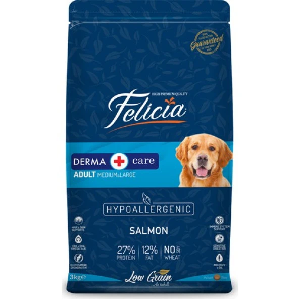 Felicia HypoAllergenic Somonlu Düşük Tahıllı Yetişkin Köpek Maması 3kg