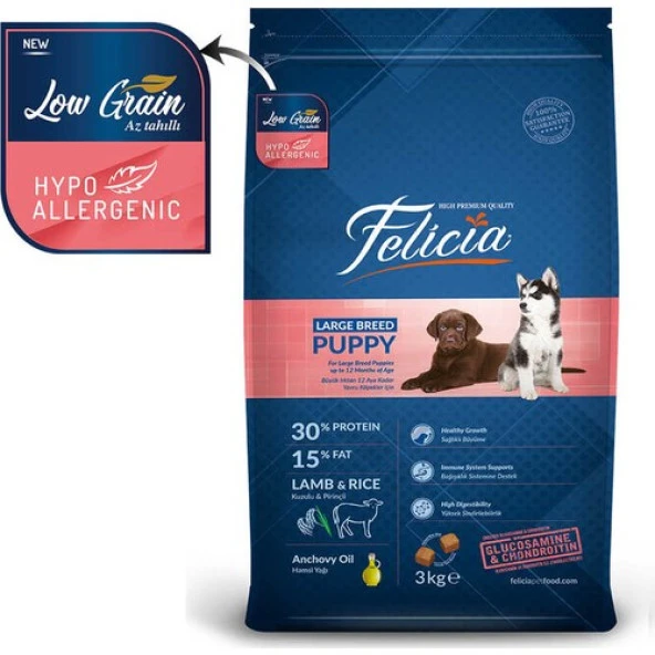 Felicia HypoAllergenic Kuzulu Orta Büyük Irk Düşük Tahıllı Yavru Köpek Maması 3kg