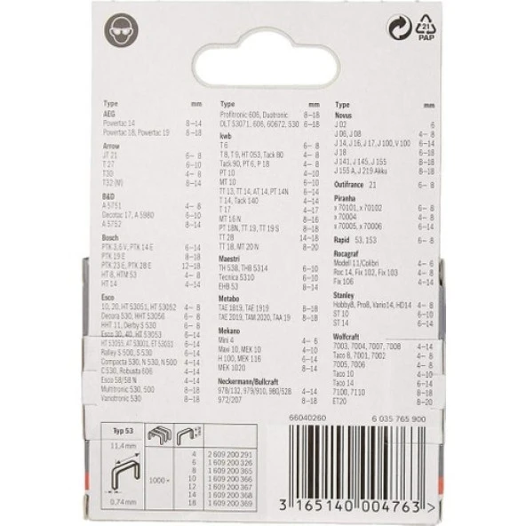 Bosch Zımba Teli TIP53 10mm 5000li 1609200366 - 3