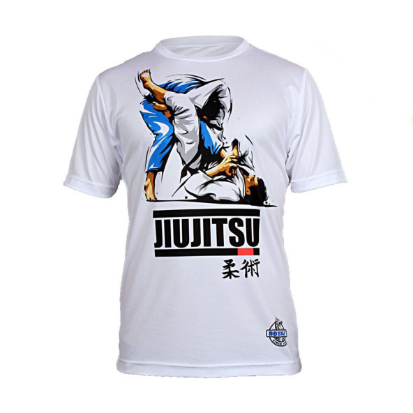 Dosmai Dijital Baskılı Jiu Jitsu Bisiklet Yaka Spor T-Shirt Beyaz JIT008