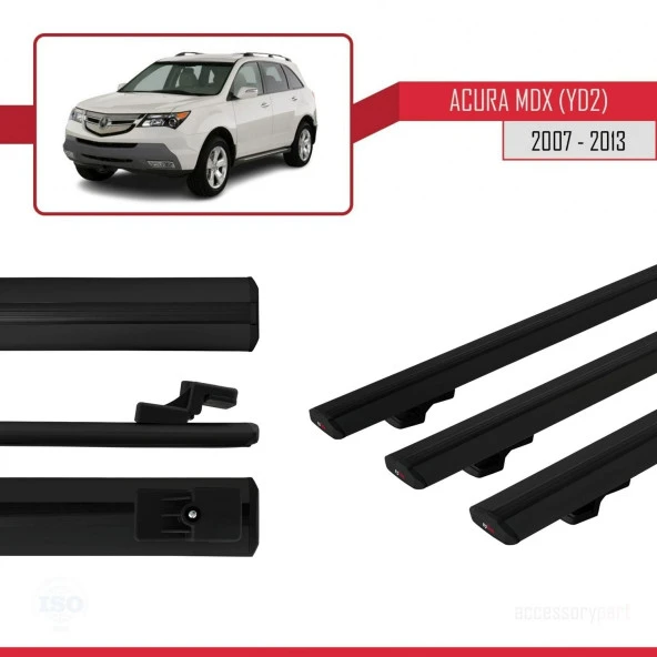 Acura MDX (YD2) 2007-2013 Arası ile uyumlu Basic Model Ara Atkı Tavan Barı SİYAH 3 ADET - Resim 3