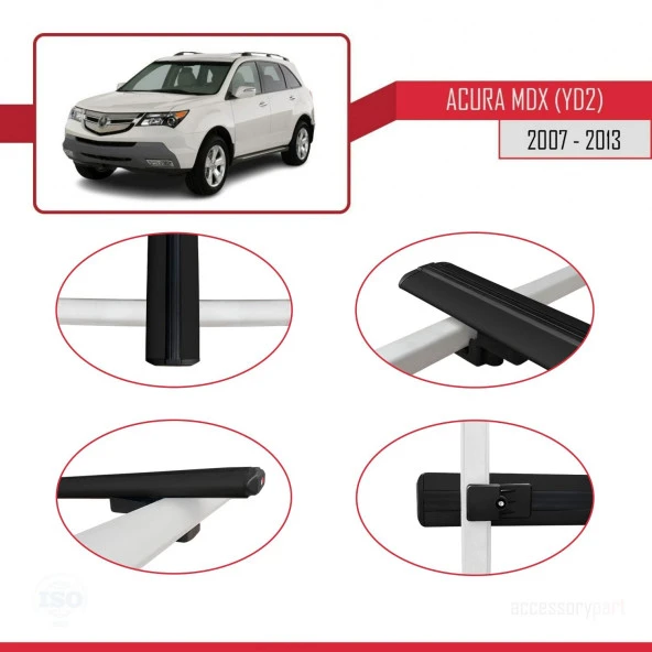 Acura MDX (YD2) 2007-2013 Arası ile uyumlu Basic Model Ara Atkı Tavan Barı SİYAH 3 ADET - Resim 4