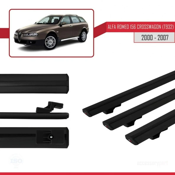 Alfa Romeo 156 Crosswagon (T932) 2000-2007 Arası ile uyumlu Basic Model Ara Atkı Tavan Barı SİYAH 3 ADET - Resim 3