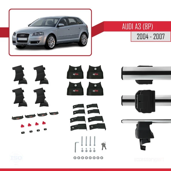 Audi A3 (8P) 2004-2007 Arası ile uyumlu ACE-4 Ara Atkı Tavan Barı GRİ - Resim 4