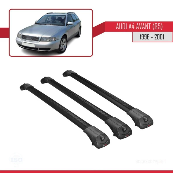 Audi A4 (B5) Avant 1996-2001 Arası ile uyumlu ACE-1 Ara Atkı Tavan Barı SİYAH 3 ADET BAR - Resim 3