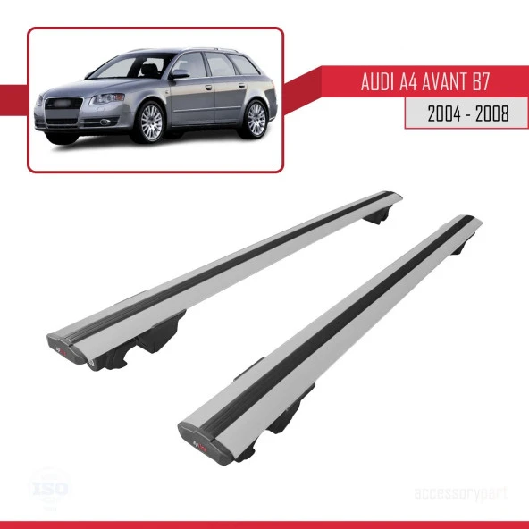 Audi A4 (B7) AVANT 2004-2008 Arası ile uyumlu HOOK Model Anahtar Kilitli Ara Atkı Tavan Barı GRİ - Resim 2