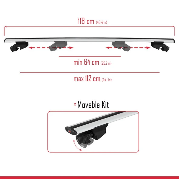 Audi A4 (B8) ALLROAD 2009-2016 Arası ile uyumlu HOOK Model Anahtar Kilitli Ara Atkı Tavan Barı GRİ - 3