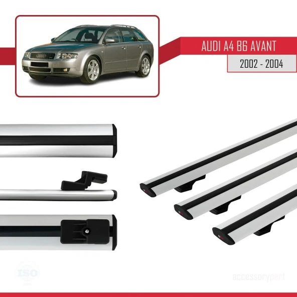 Audi A4 (B6) AVANT 2002-2004 Arası ile uyumlu Basic Model Ara Atkı Tavan Barı GRİ 3 ADET - 3