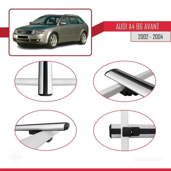 Audi A4 (B6) AVANT 2002-2004 Arası ile uyumlu Basic Model Ara Atkı Tavan Barı GRİ 3 ADET - 4