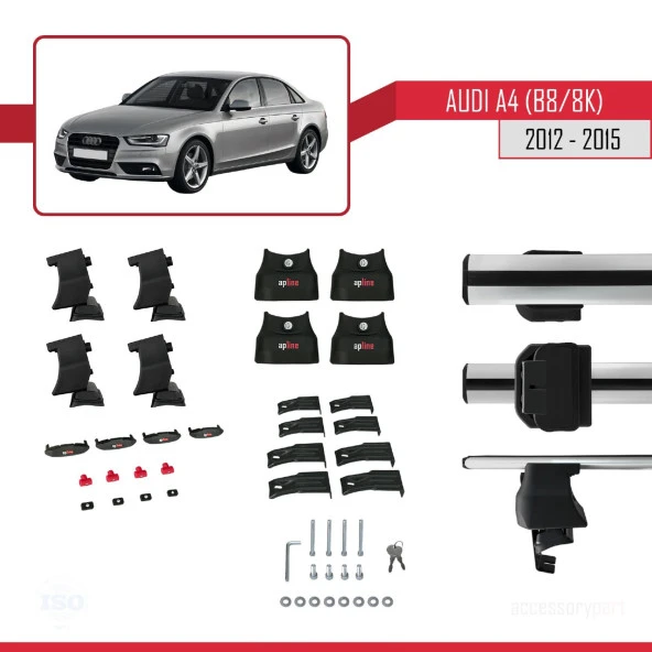 Audi A4 (B8/8K) 2012-2015 Arası ile uyumlu ACE-4 Ara Atkı Tavan Barı GRİ - Resim 4
