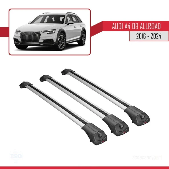 Audi A4 (B9) ALLROAD 2016 ve Sonrası ile uyumlu ACE-1 Ara Atkı Tavan Barı GRİ 3 ADET BAR - Resim 3
