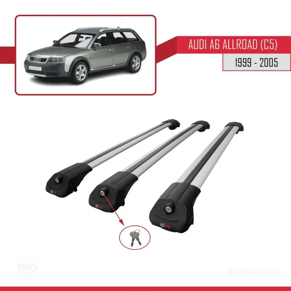 Audi A6 (C5) Allroad 1999-2005 Arası ile uyumlu ACE-1 Ara Atkı Tavan Barı GRİ 3 ADET BAR - Resim 4