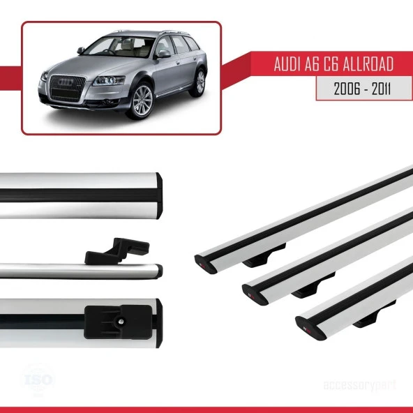 Audi A6 (C6) ALLROAD 2006-2011 Arası ile uyumlu Basic Model Ara Atkı Tavan Barı GRİ 3 ADET - Resim 3