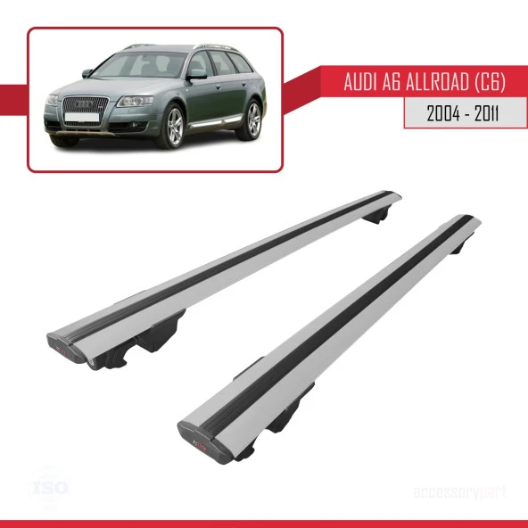 Audi A6 (C6) Allroad 2004-2011 Arası ile uyumlu HOOK Model Anahtar Kilitli Ara Atkı Tavan Barı GRİ - Resim 2