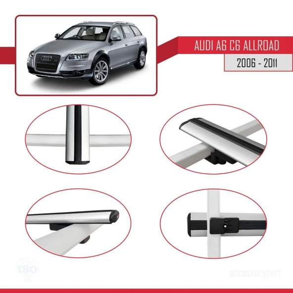 Audi A6 (C6) ALLROAD 2006-2011 Arası ile uyumlu Basic Model Ara Atkı Tavan Barı GRİ 3 ADET - Resim 4