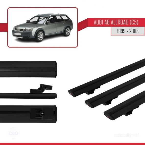 Audi A6 (C5) Allroad 1999-2005 Arası ile uyumlu Basic Model Ara Atkı Tavan Barı SİYAH 3 ADET - Resim 3