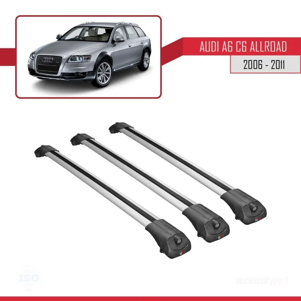 Audi A6 (C6) ALLROAD 2006-2011 Arası ile uyumlu ACE-1 Ara Atkı Tavan Barı GRİ 3 ADET BAR - Resim 2