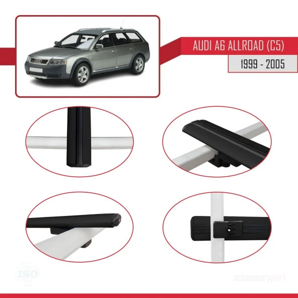 Audi A6 (C5) Allroad 1999-2005 Arası ile uyumlu Basic Model Ara Atkı Tavan Barı SİYAH 3 ADET - Resim 4