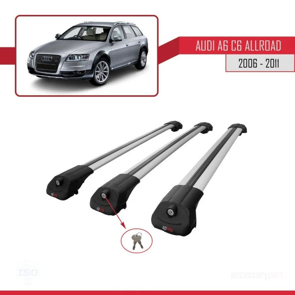 Audi A6 (C6) ALLROAD 2006-2011 Arası ile uyumlu ACE-1 Ara Atkı Tavan Barı GRİ 3 ADET BAR - Resim 3