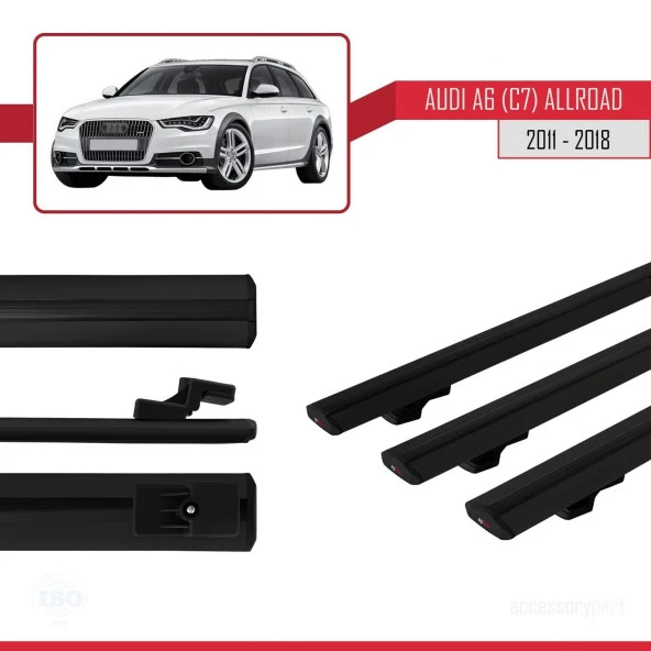 Audi A6 (C7) Allroad 2011-2018 Arası ile uyumlu Basic Model Ara Atkı Tavan Barı SİYAH 3 ADET - Resim 3